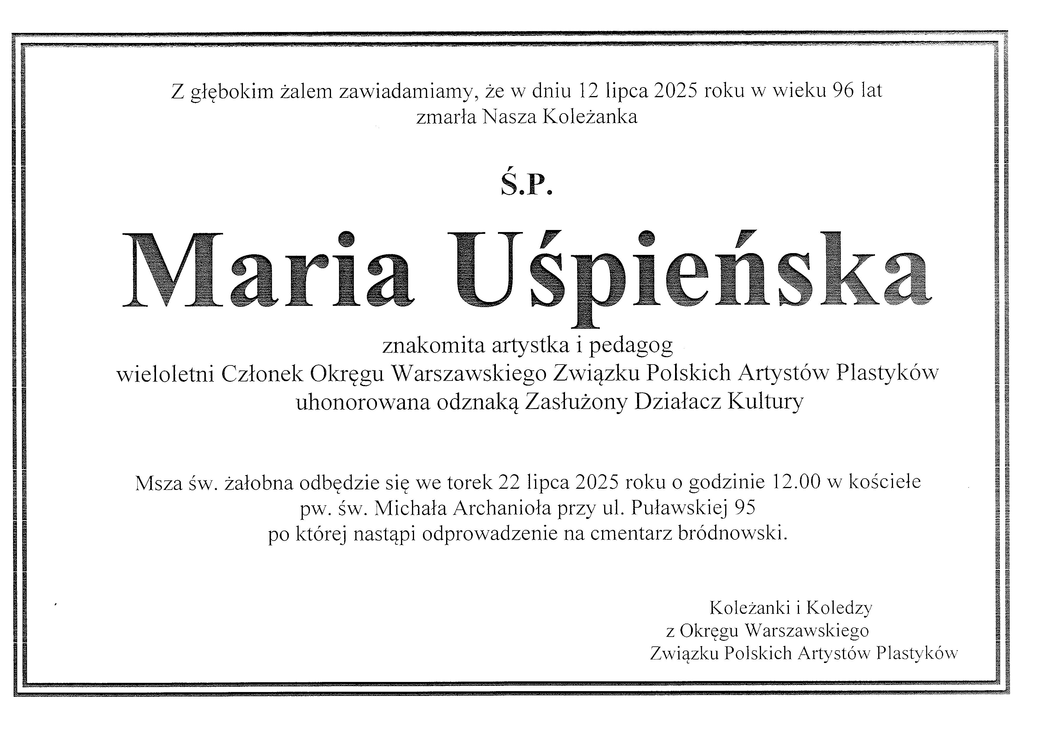 Uśpieńska nekrolog O Warszawa